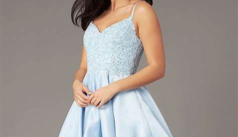Hoco Dresses 2024 Light Blue Dusty Knee Length Dress With Appliques Cold