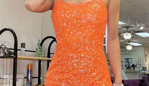 Hoco Dresses 2024 Orange HighNeck Dress By PromGirl With Embroidery