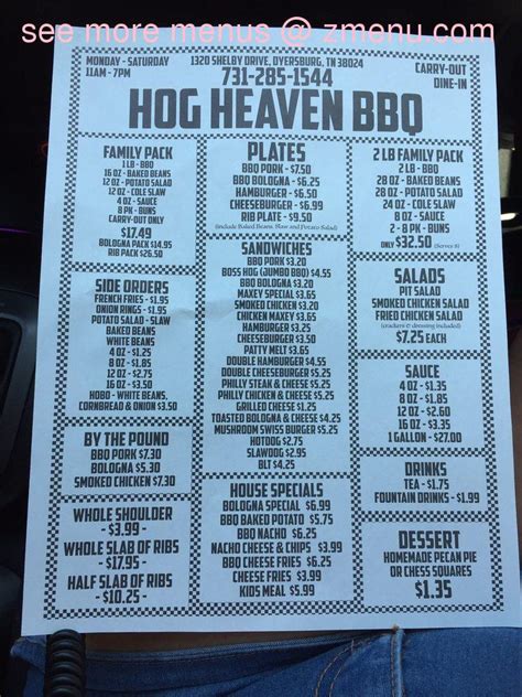 hog heaven washington menu
