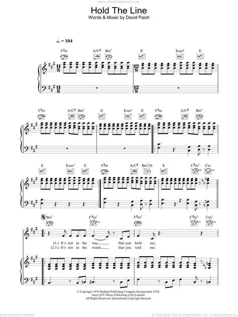 hold the line toto piano sheet music pdf