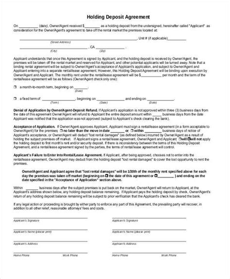 FREE 8+ Sample Holding Deposit Agreement Forms in PDF MS Word
