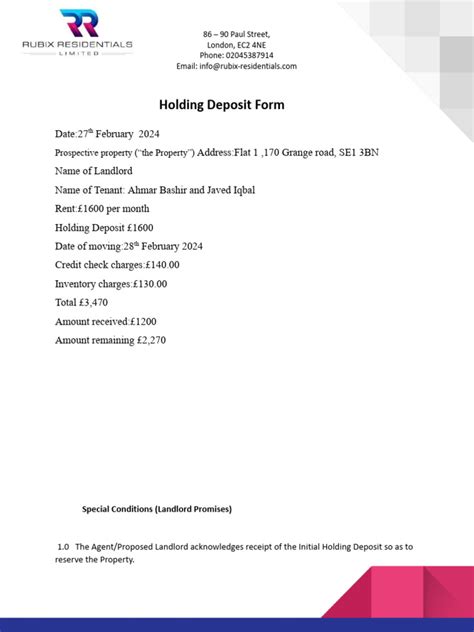 Holding Deposit On Flat