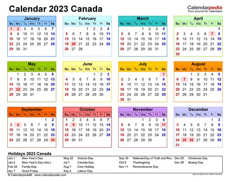 holiday calendar 2023 canada