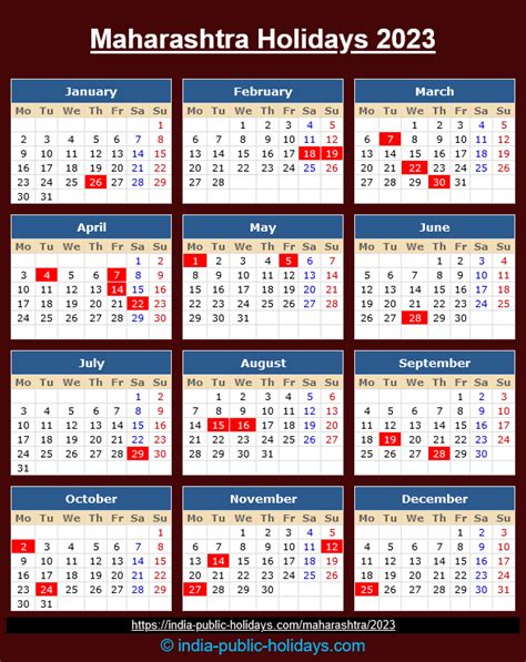 holiday calendar 2023 maharashtra