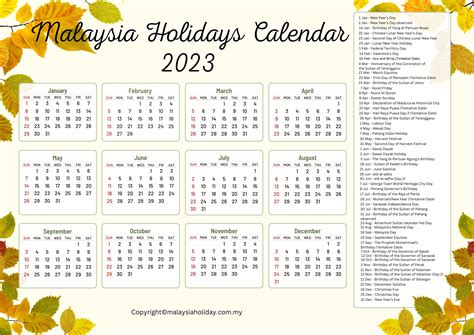 holiday calendar 2023 malaysia