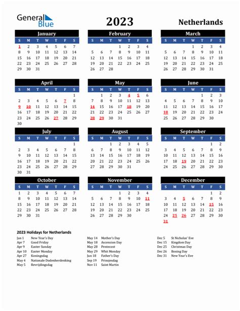 holiday calendar 2023 netherlands