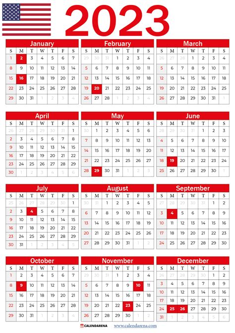 holiday calendar 2023 usa editable