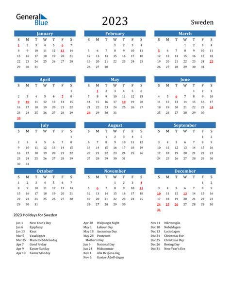 holiday calendar sweden 2023