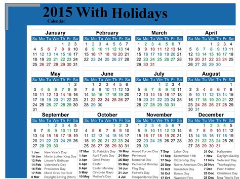holiday event calendar 2015