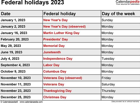 holiday list of 2023 usa bank