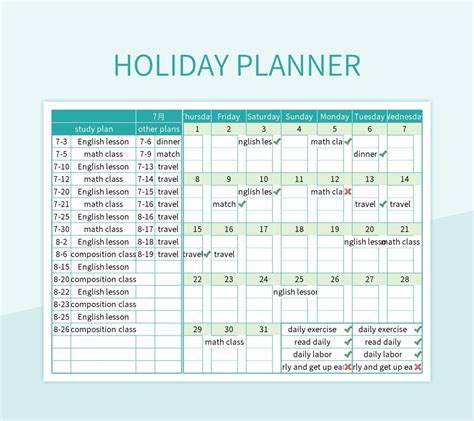 Holiday Planner Excel Template