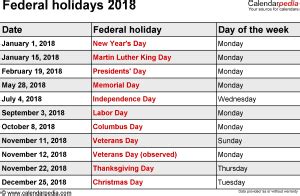 holiday today usa 2018