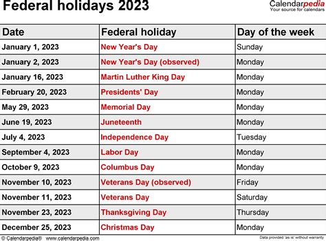 holidays 2023 days