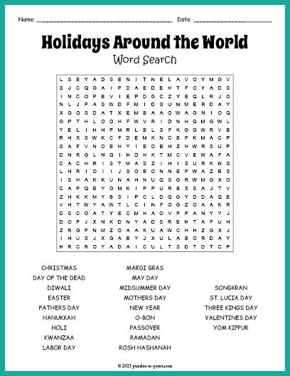 holidays around the world word search