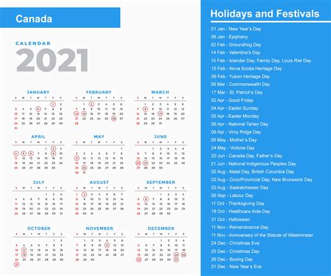holidays canada 2021