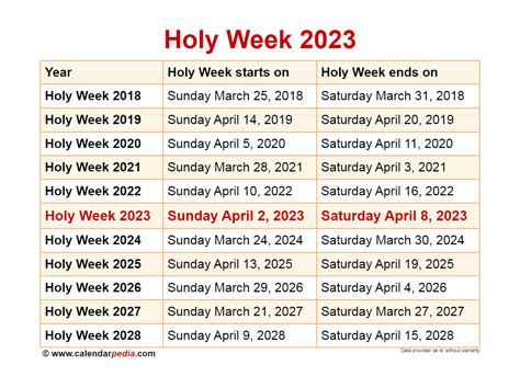 holy day schedule 2023