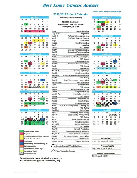 holy family school calendar 2023