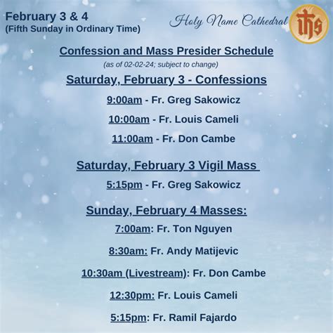holy name cathedral mass schedule
