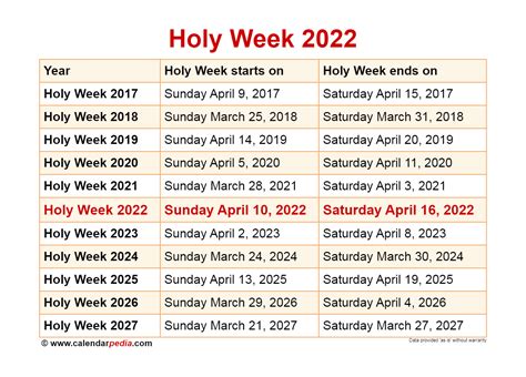 holy week 2022 calendar