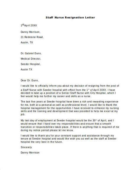 Resignation Letter Sample For Nurses