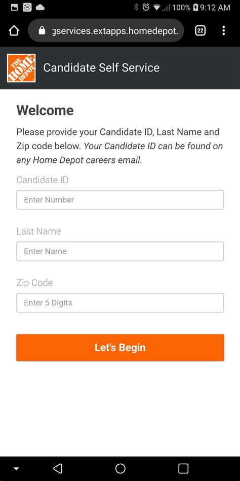 home depot candidate self service not working