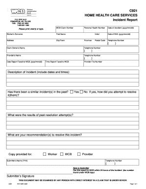 home health incident report form