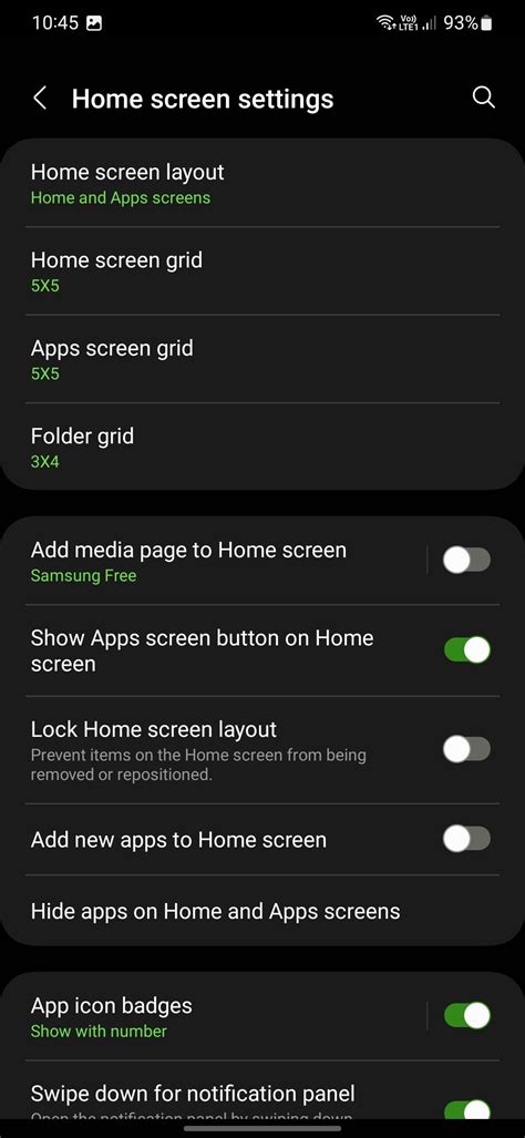 Home Screen Settings