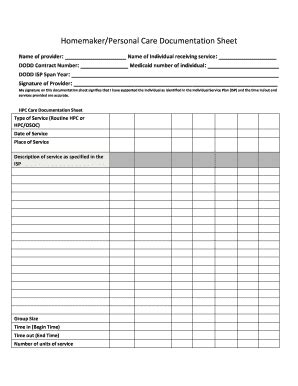 Homemaker Personal Care Documentation Sheet