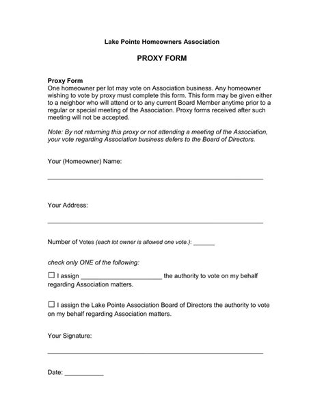homeowners association proxy form template