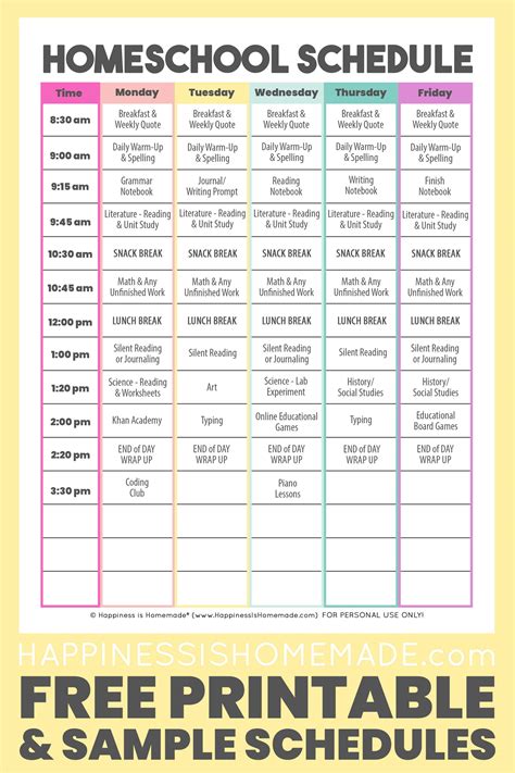 Free Printable Homeschool Schedule for Kids That's Easy to Follow