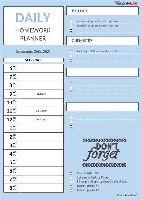 Homework Agenda Printable Template
