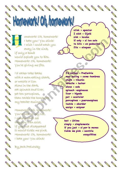 Homework Oh Homework Printable