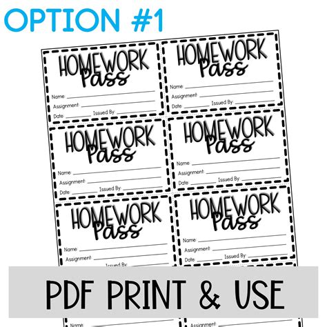 Homework Pass Printable Pdf