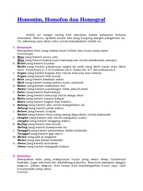 Contoh Homonim Studyhelp