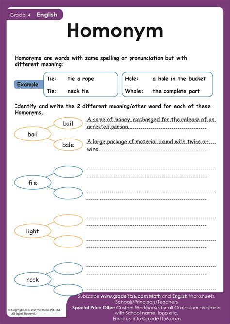 Homonym Worksheet Printable
