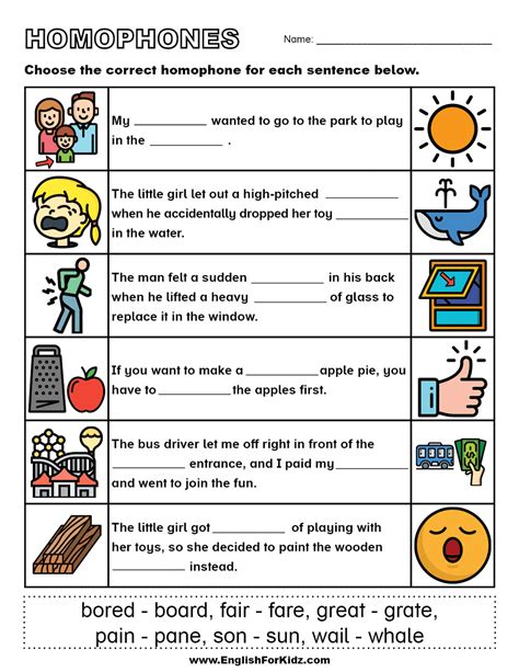 Homophone Worksheet Printable