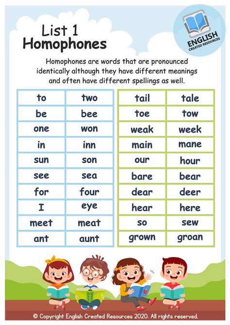 Homophone Worksheets