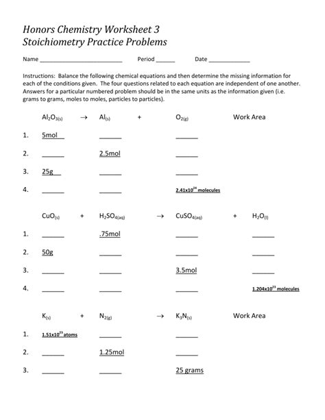Lab worksheet copy copy Honors Stoichiometry Activity Worksheet