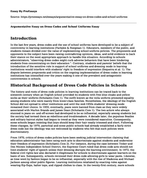 Hook For Argumentative Essay About Dress Code