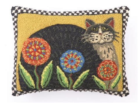 Hooked Wool Cat Pillow
