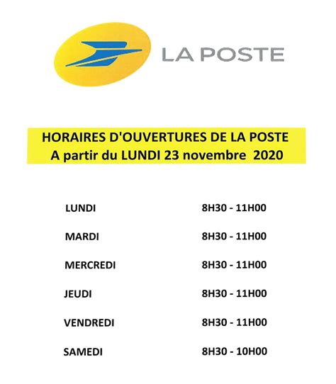 horaires d'ouverture de la poste