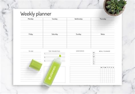 Horizontal Printable Weekly Calendar