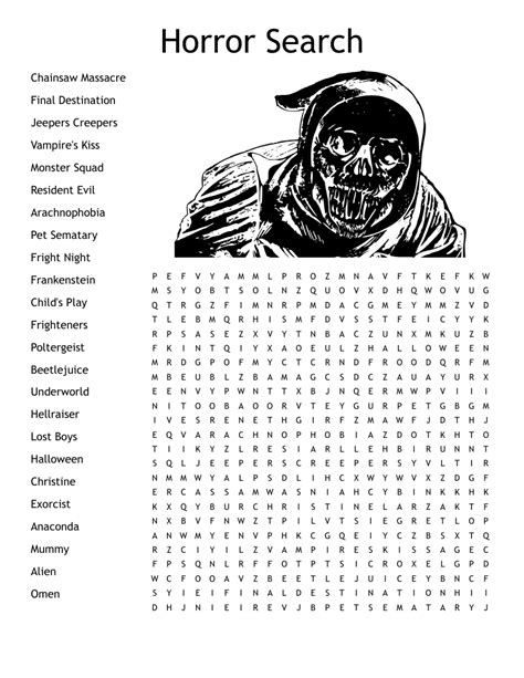 Horror Movie Word Search Printable: A Spooky Adventure