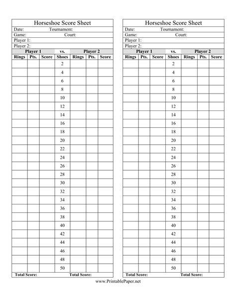 Horseshoe Score Sheets Printable