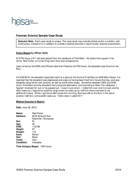 hosa forensic science sample case study answers