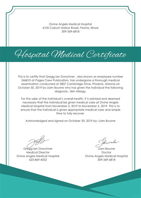 Free Hospital Medical Certificate Template in Microsoft Word, Microsoft