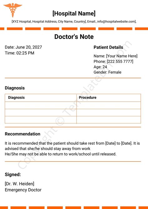 hospital note template