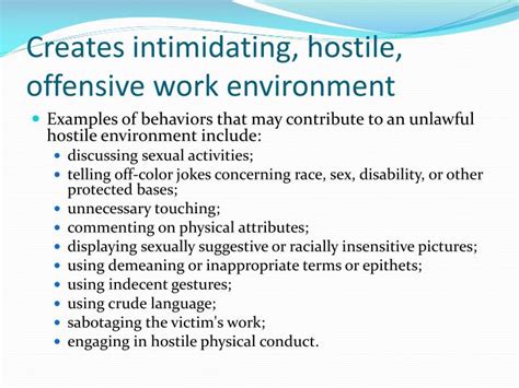 hostile work environment examples cases