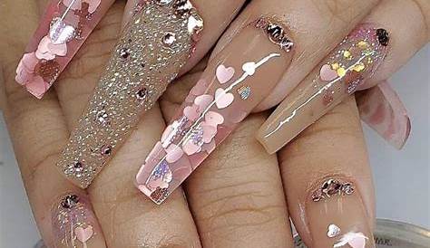 Hot Pink Coffin Nails With Rhinestones Diamonds Canvasbeaver