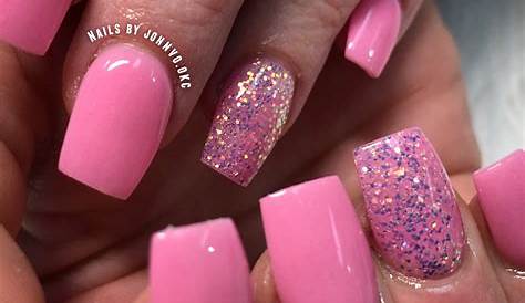 Hot Pink Dip Nails With Glitter Kiara Sky ping Powder In Petal